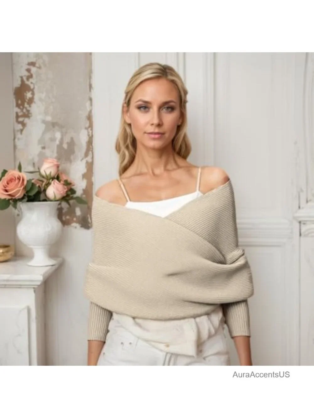 Knitted Scarf with Sleeves Shrug Wrap Sweater Women Fall Winter Crochet Fashion